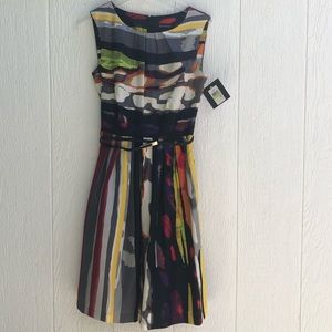 Colorful belted dress with belt